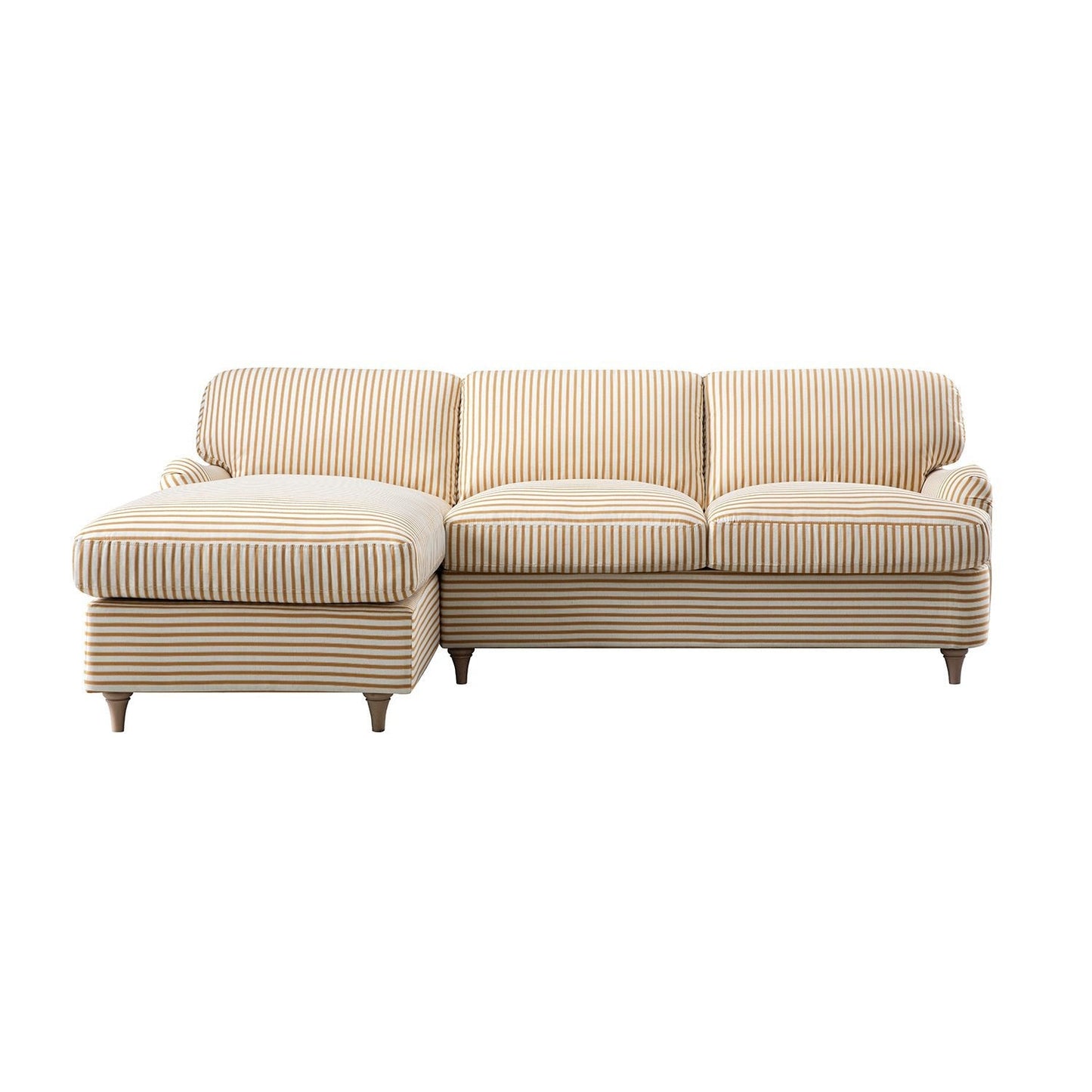 Daphnis Ochre Striped Linen Blend Sofa Bed, Grande Chaise Left Hand Facing