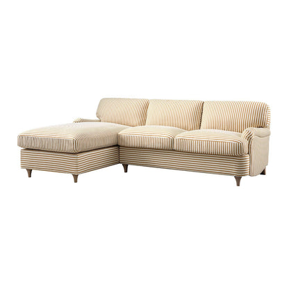 Daphnis Ochre Striped Linen Blend Sofa Bed, Grande Chaise Left Hand Facing