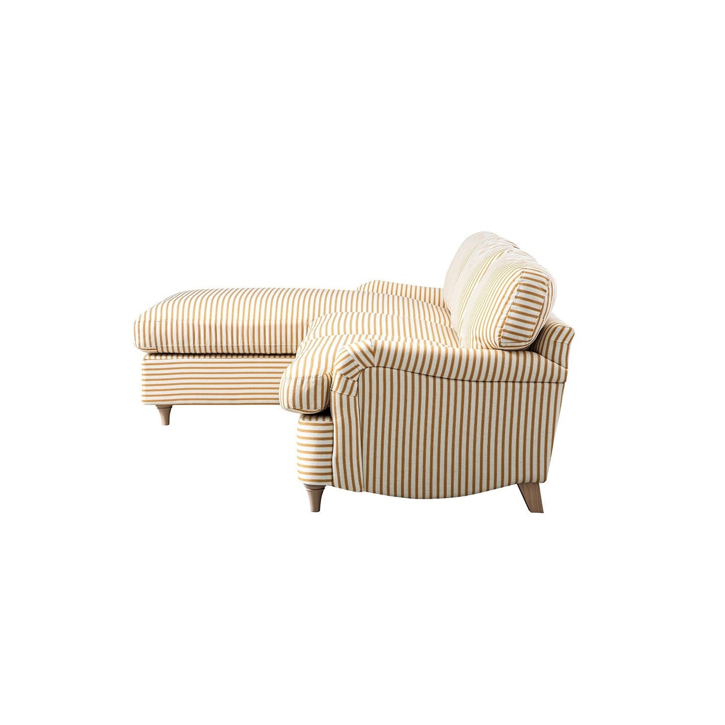 Daphnis Ochre Striped Linen Blend Sofa Bed, Grande Chaise Left Hand Facing