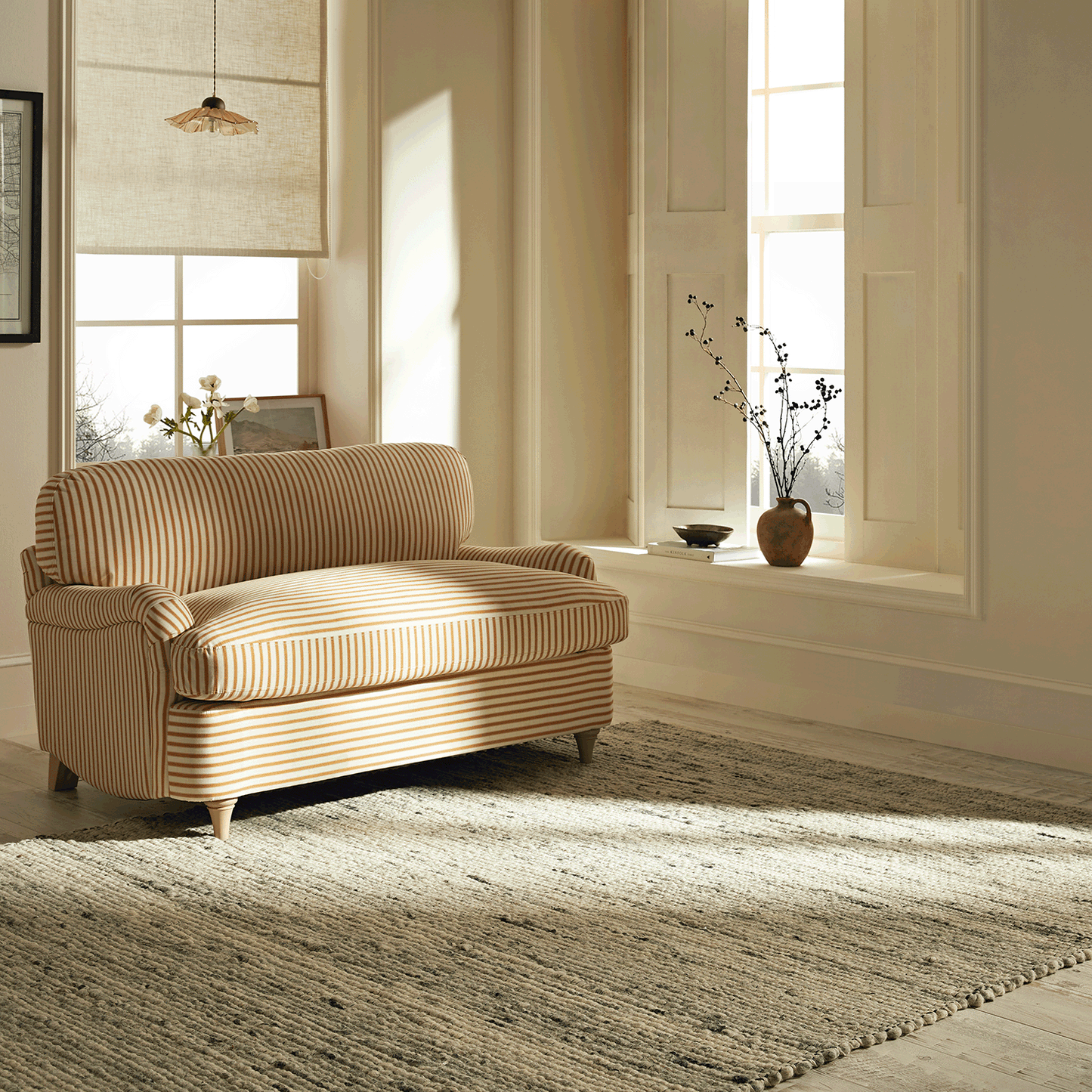 Daphnis Ochre Striped Linen Blend Fabric Sofa Bed, Loveseat