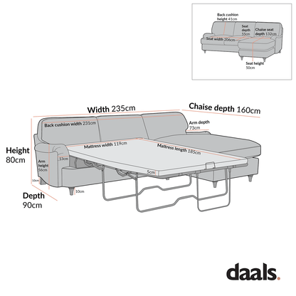 Daphnis Blue Striped Linen Blend Sofa Bed, Grande Chaise Right Hand Facing