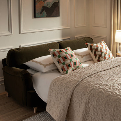 Daphnis Seaweed Velvet Sofa Bed, Large 3-Seater