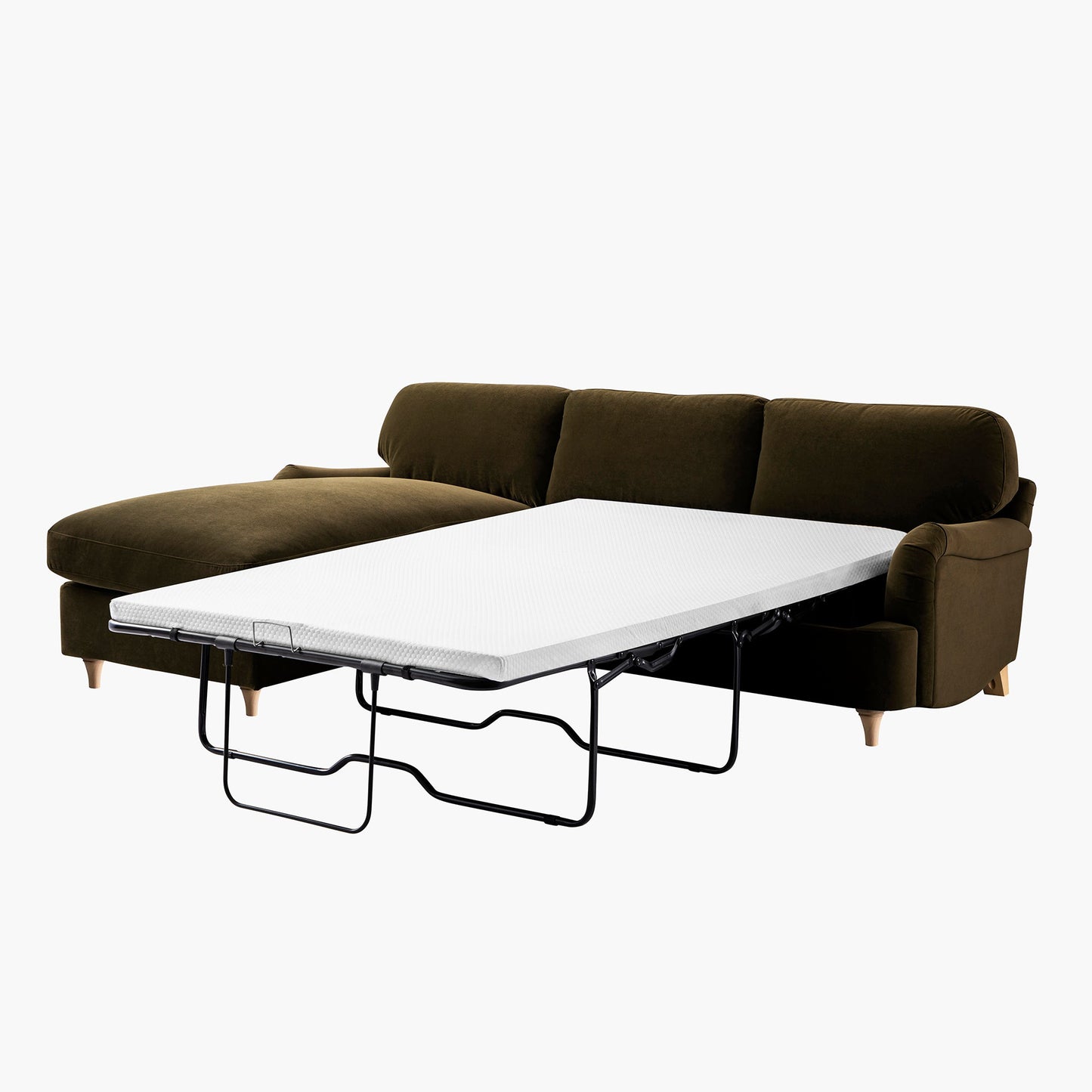 Daphnis Seaweed Velvet Sofa Bed, Grande Chaise Left Hand Facing