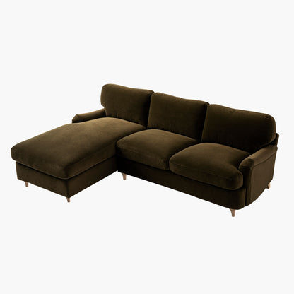 Daphnis Seaweed Velvet Sofa Bed, Grande Chaise Left Hand Facing