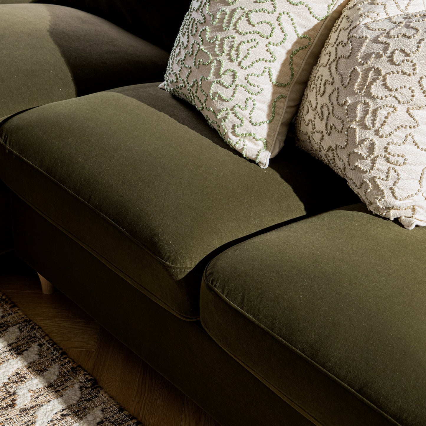 Daphnis Seaweed Velvet Sofa Bed, Grande Chaise Left Hand Facing