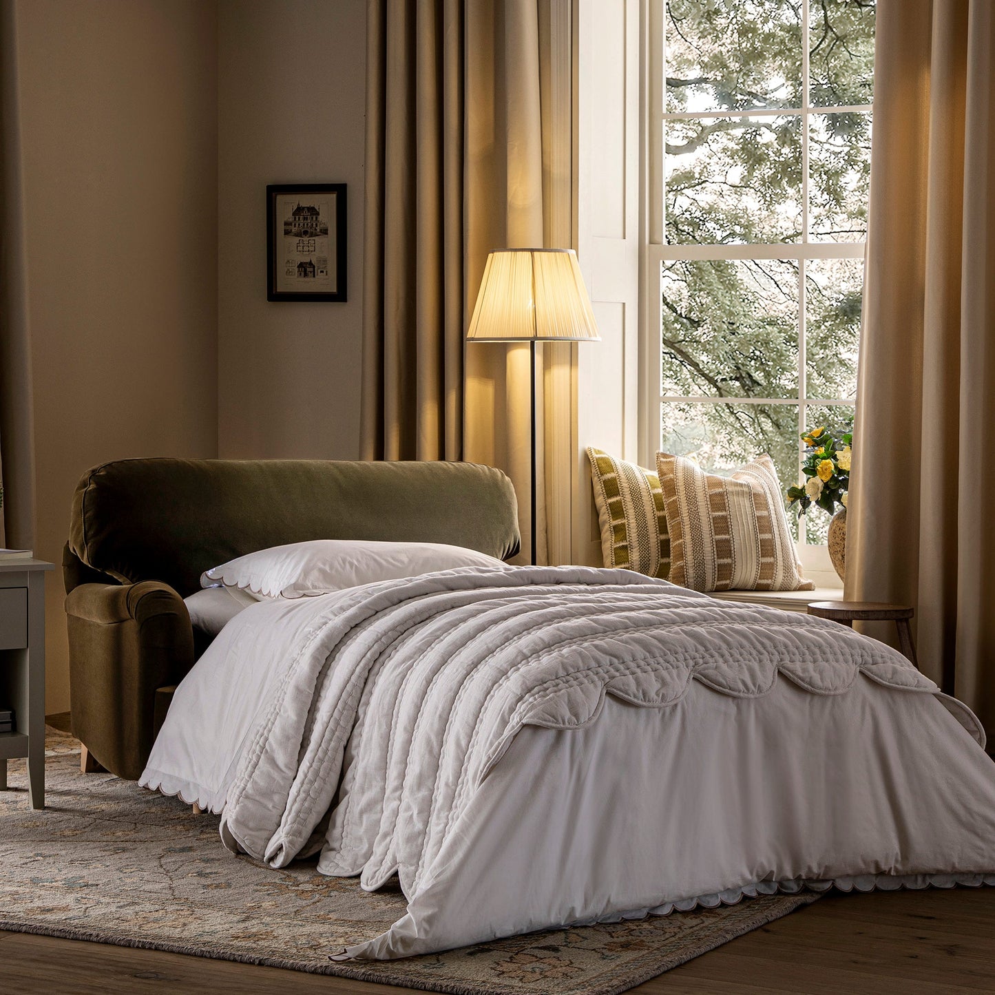 Daphnis Seaweed Velvet Sofa Bed, Loveseat