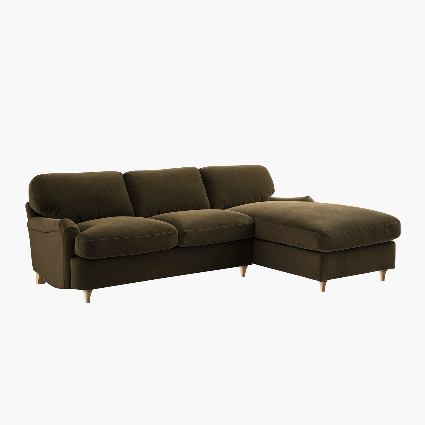 Daphnis Seaweed Velvet Sofa Bed, Grande Chaise Right Hand Facing