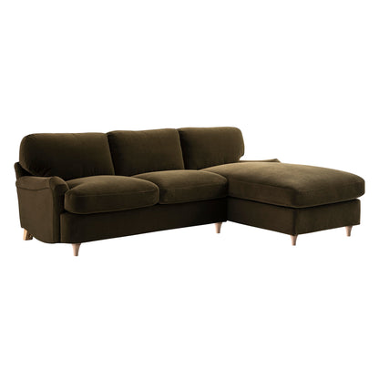 Daphnis Seaweed Velvet Sofa Bed, Grande Chaise Right Hand Facing