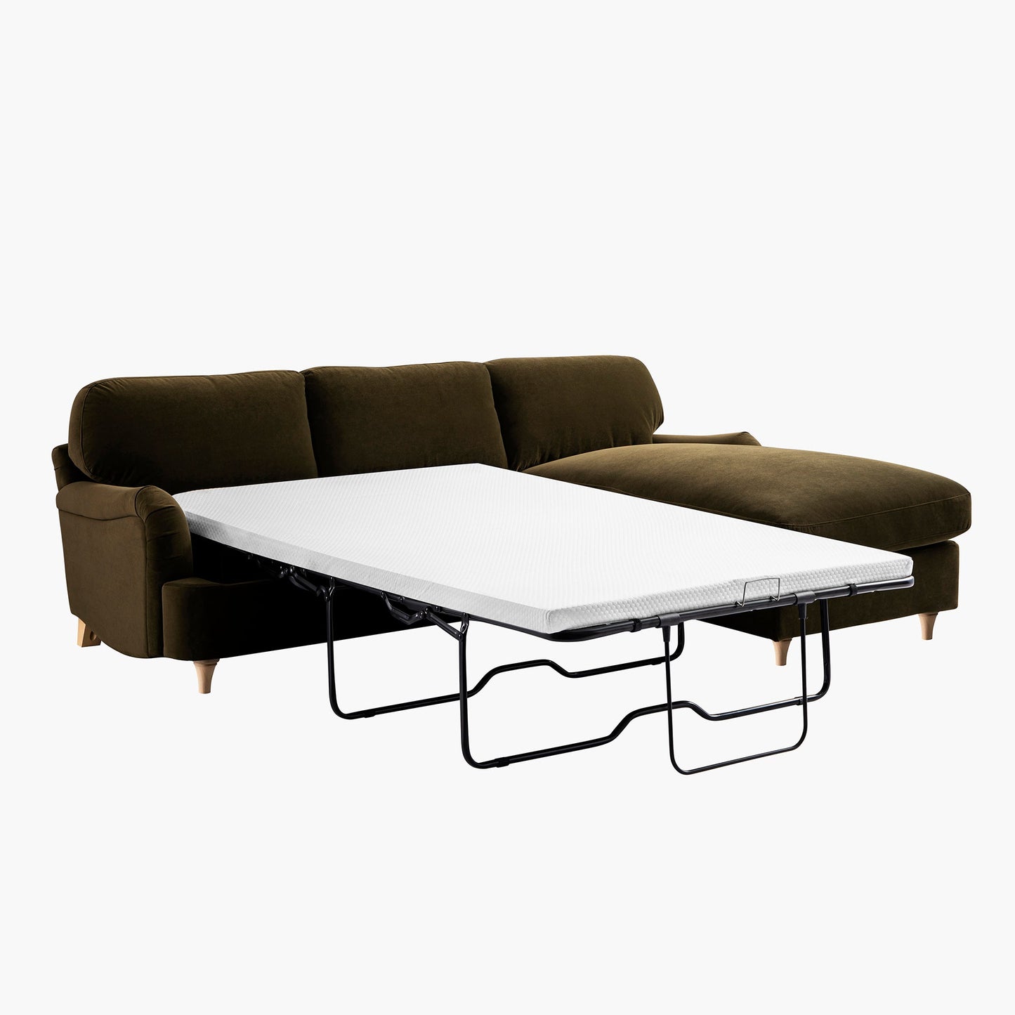 Daphnis Seaweed Velvet Sofa Bed, Grande Chaise Right Hand Facing