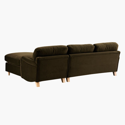 Daphnis Seaweed Velvet Sofa Bed, Grande Chaise Right Hand Facing