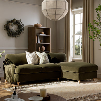 Daphnis Seaweed Velvet Sofa Bed, Grande Chaise Right Hand Facing