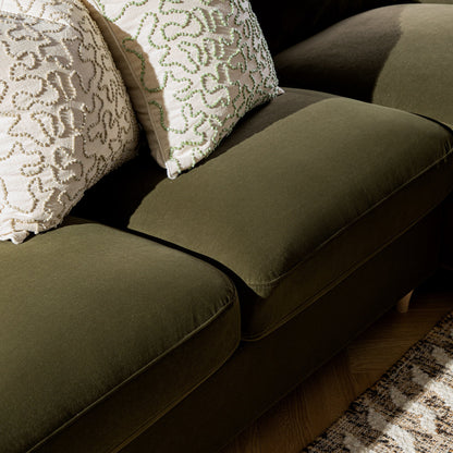 Daphnis Seaweed Velvet Sofa Bed, Grande Chaise Right Hand Facing