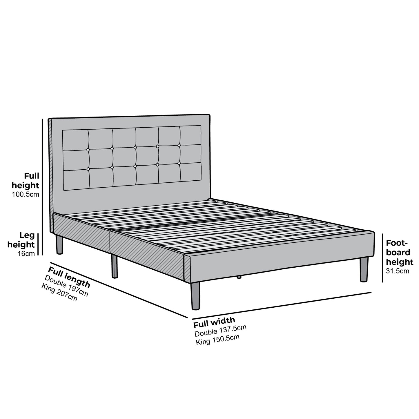 Chastleton Upholstered Bed with Diamante Headboard (Grey Velvet)