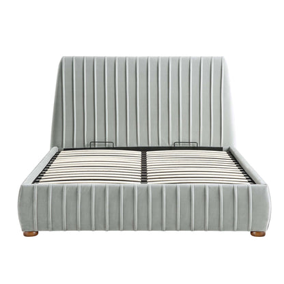 Helia Pleated Ottoman Storage Bed, Silver Grey Velvet