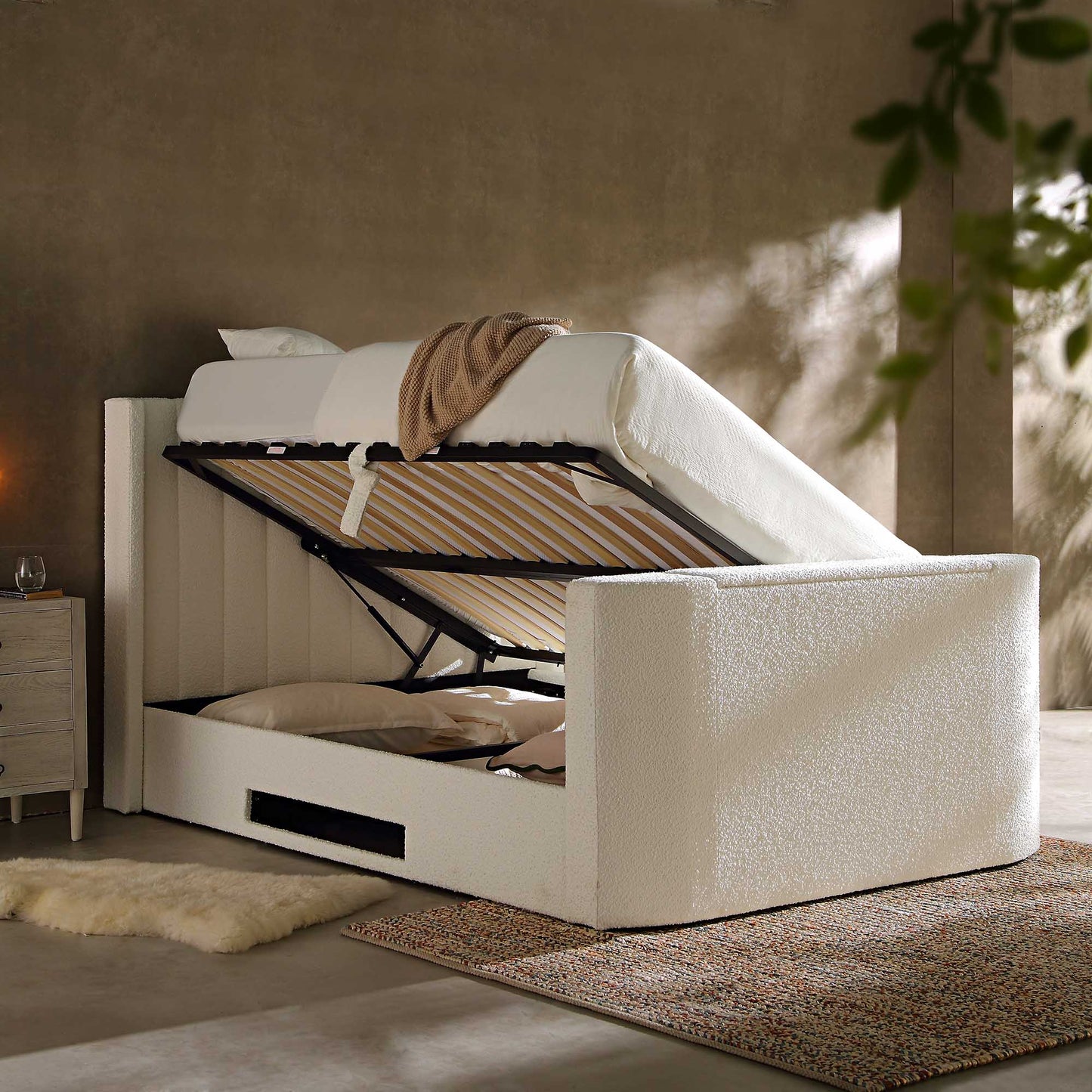 Wilton White Boucle Ottoman TV Bed