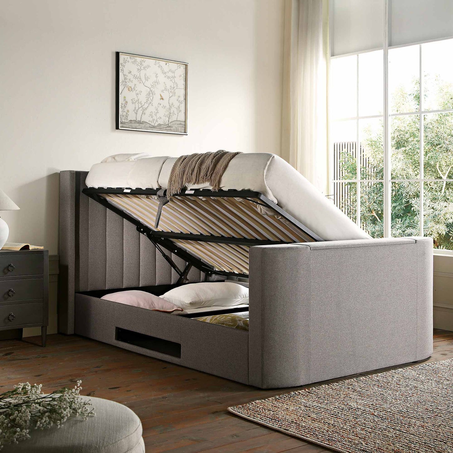 Wilton Grey Fabric Ottoman TV Bed
