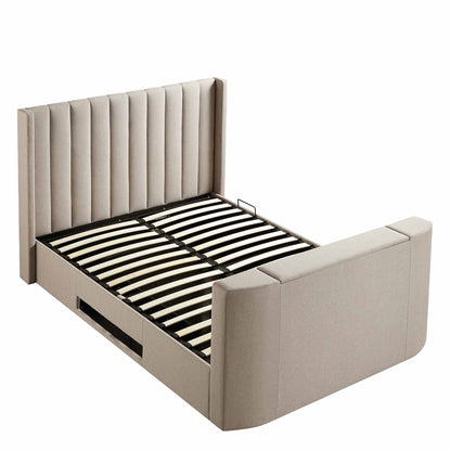 Wilton Warm Stone Fabric Ottoman TV Bed