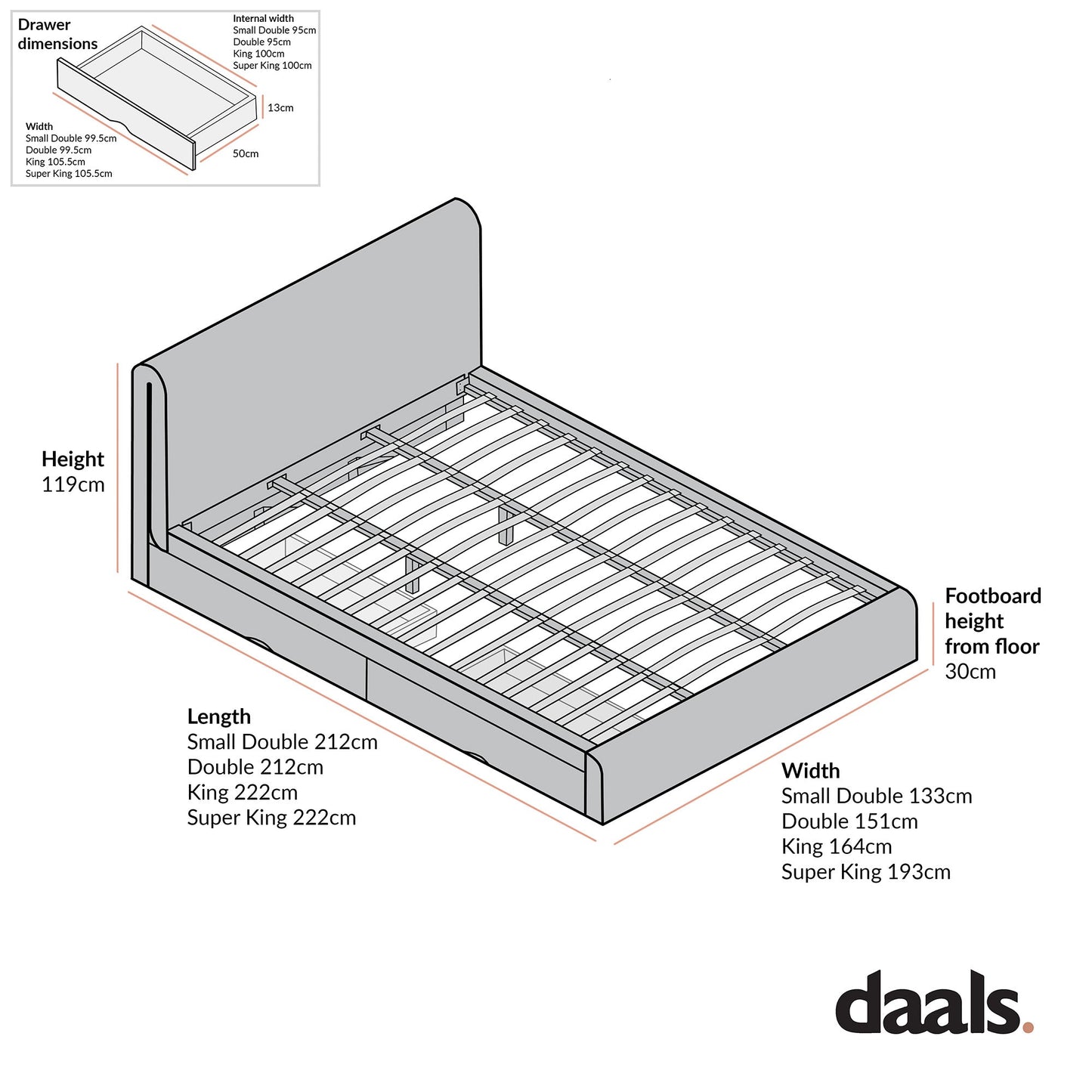 Hampstead Ecru Boucle Curved Bed with 4-Drawer Storage