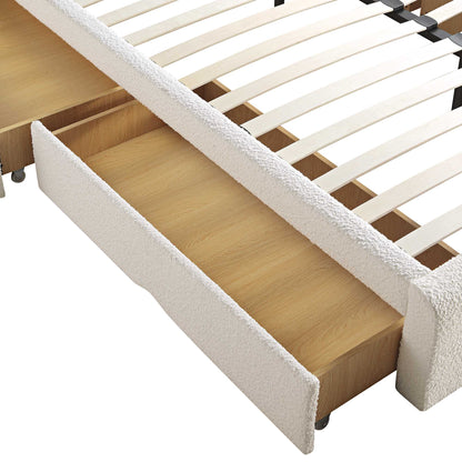 Hampstead Ecru Boucle Curved Bed with 4-Drawer Storage