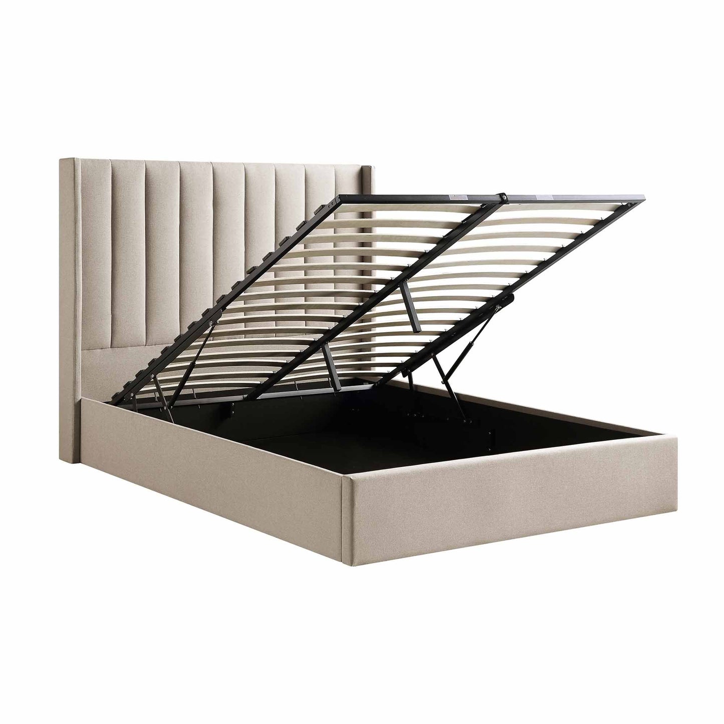 Wilton Warm Stone Fabric Ottoman Storage Bed