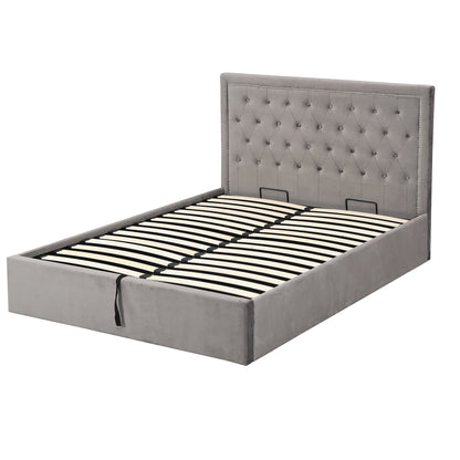 Hartwell Upholstered Ottoman Storage Bed with Deeply Buttoned Headboard (Grey Velvet)
