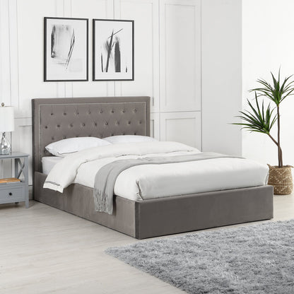 Hartwell Upholstered Ottoman Storage Bed with Deeply Buttoned Headboard (Grey Velvet)