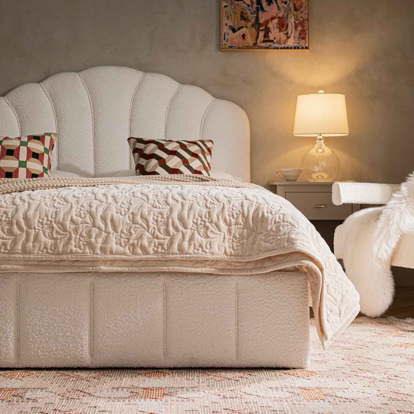 Hana Ottoman Storage Bed, Ecru Boucle