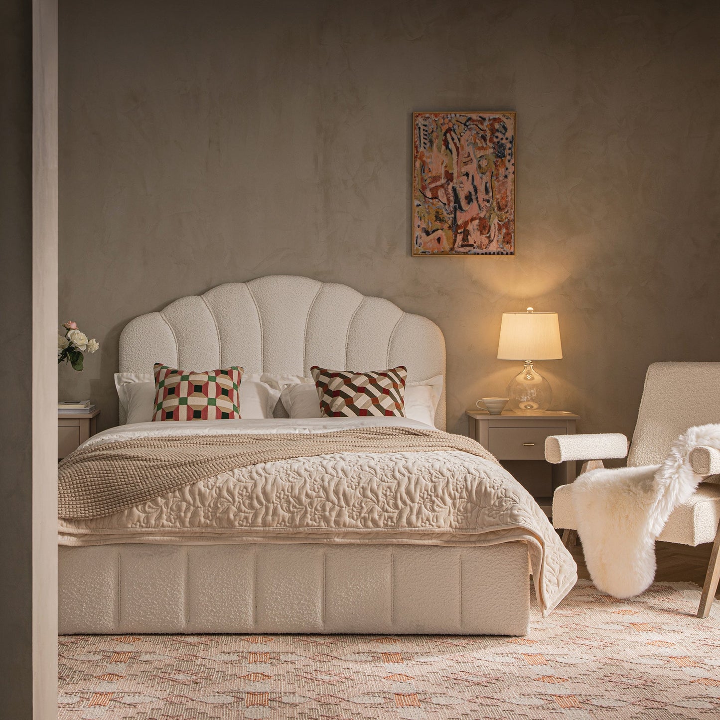 Hana Ottoman Storage Bed, Ecru Boucle