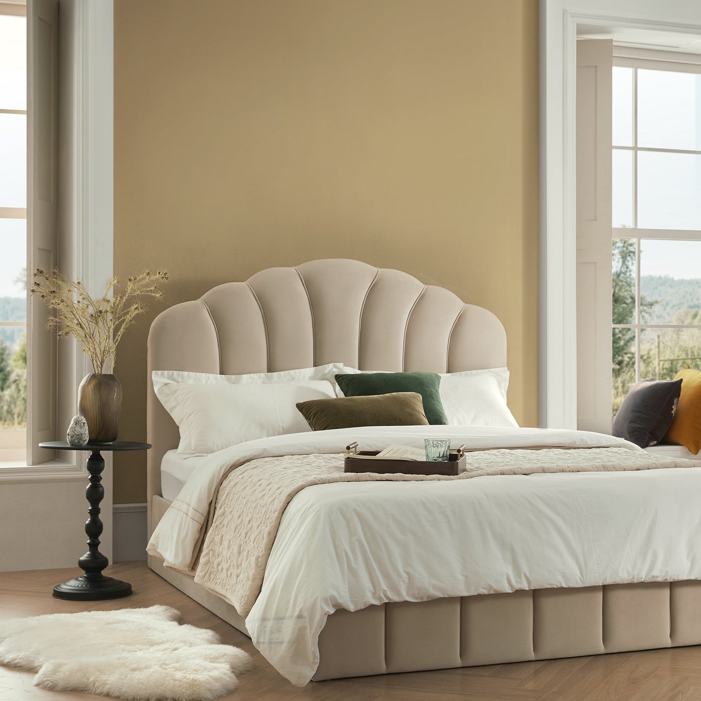 Hana Ottoman Storage Bed, Warm Stone Velvet