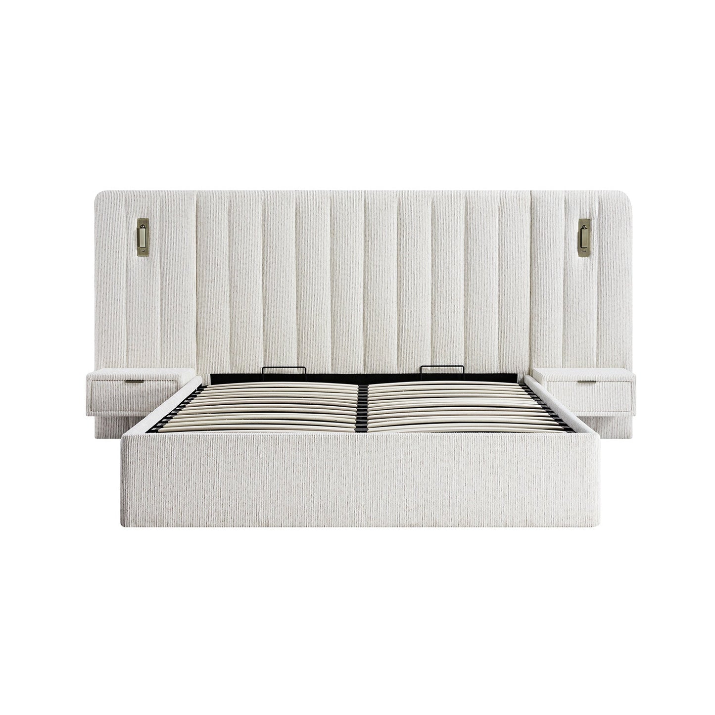 Tremezzo Oversized Ottoman Storage Bed, Beige Textured Fabric