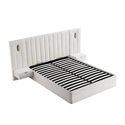 Tremezzo Oversized Ottoman Storage Bed, Beige Textured Fabric