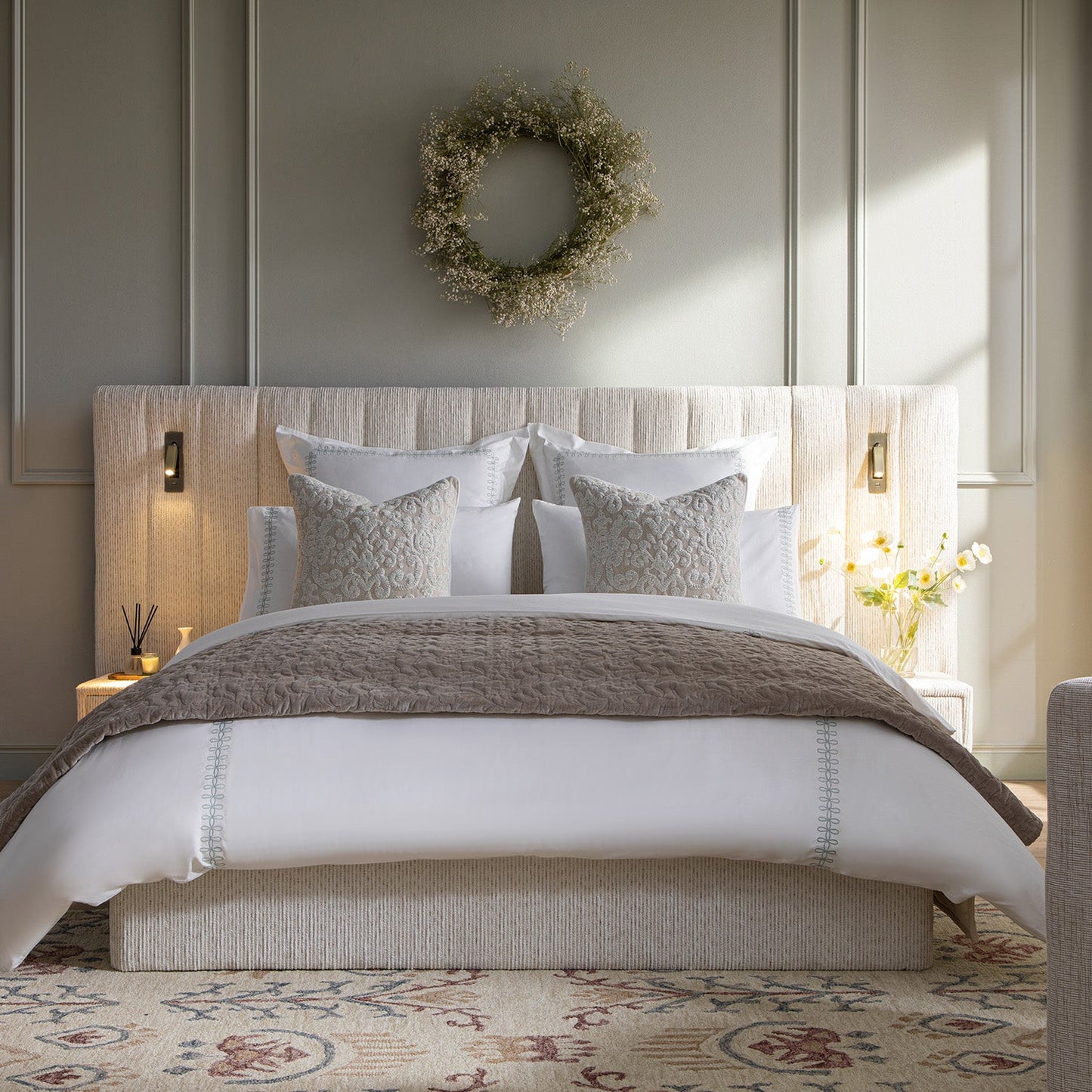 Tremezzo Oversized Ottoman Storage Bed, Beige Textured Fabric