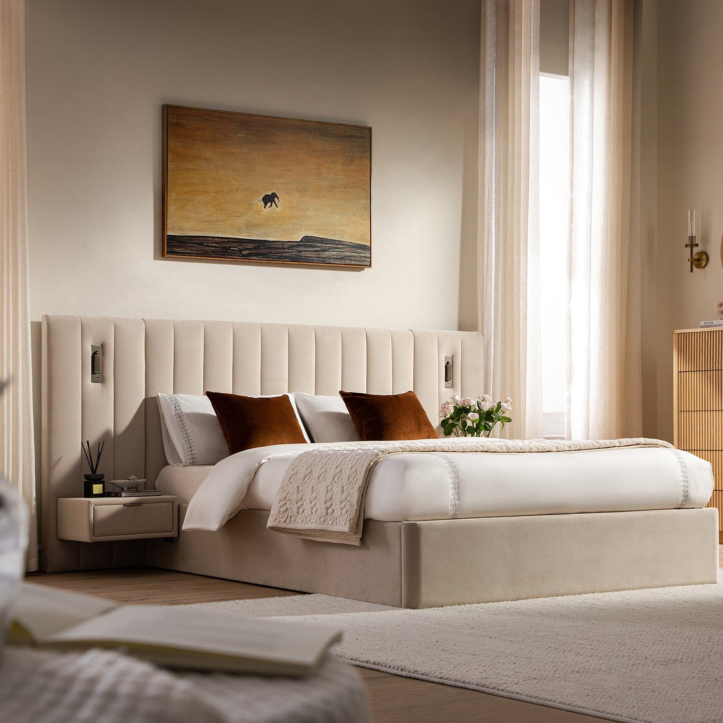 Tremezzo Oversized Ottoman Storage Bed, Champagne Velvet