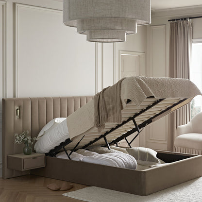 Tremezzo Oversized Ottoman Storage Bed, Taupe Velvet