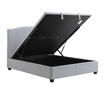 Chilworth Upholstered Ottoman Storage Bed, Blue Stripe Linen Blend
