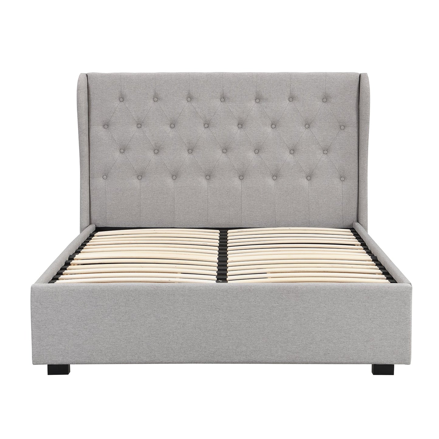 Weston Buttoned Wing Back Upholstered 2-Drawer Storage Bed (Grey Fabric)
