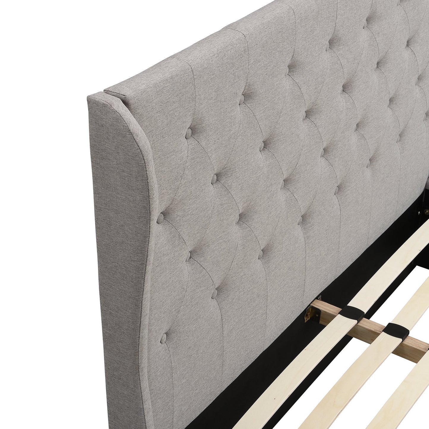 Weston Buttoned Wing Back Upholstered 2-Drawer Storage Bed (Grey Fabric)