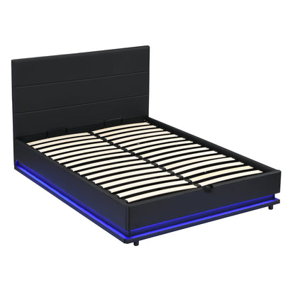 Buxton Faux Leather End Opening Ottoman Storage Bed Frame with Multi-colour LED Light Strip (Black PU)