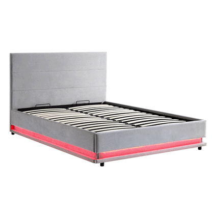 Buxton End Opening Ottoman Storage Bed Frame with Multi-colour LED Light Strip (Light Grey Velvet)
