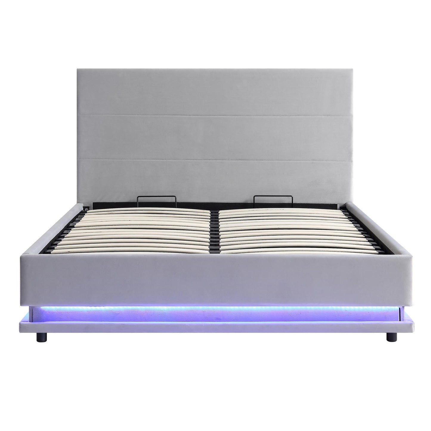 Buxton End Opening Ottoman Storage Bed Frame with Multi-colour LED Light Strip (Light Grey Velvet)