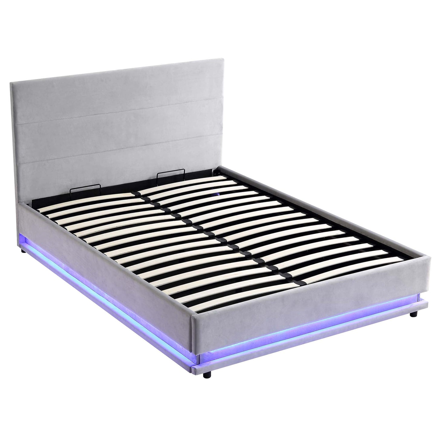 Buxton End Opening Ottoman Storage Bed Frame with Multi-colour LED Light Strip (Light Grey Velvet)