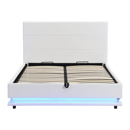 Buxton Faux Leather End Opening Ottoman Storage Bed Frame with Muti-colour LED Light Strip (White PU)