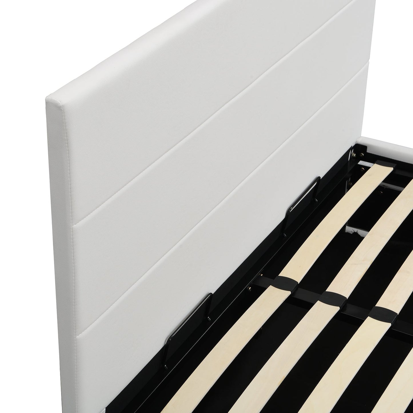 Buxton Faux Leather End Opening Ottoman Storage Bed Frame with Muti-colour LED Light Strip (White PU)