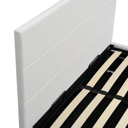 Buxton Faux Leather End Opening Ottoman Storage Bed Frame with Muti-colour LED Light Strip (White PU)