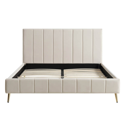Sylvie Velvet Upholstered Bed Frame with Golden Chrome Legs, Champagne Velvet