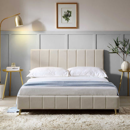 Sylvie Velvet Upholstered Bed Frame with Golden Chrome Legs, Champagne Velvet