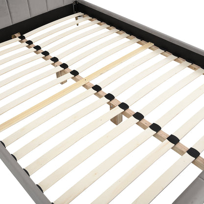 Sylvie Velvet Upholstered Bed Frame with Golden Chrome Legs (Grey)