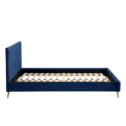 Sylvie Velvet Upholstered Bed Frame with Golden Chrome Legs, Navy Velvet