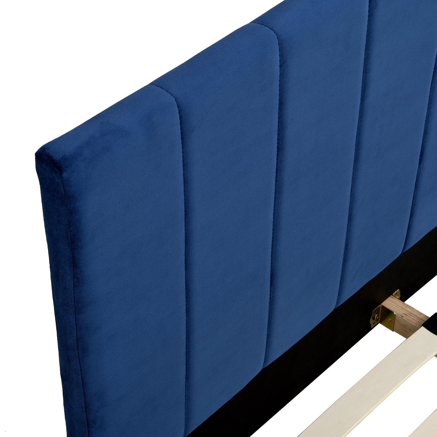 Sylvie Velvet Upholstered Bed Frame with Golden Chrome Legs, Navy Velvet