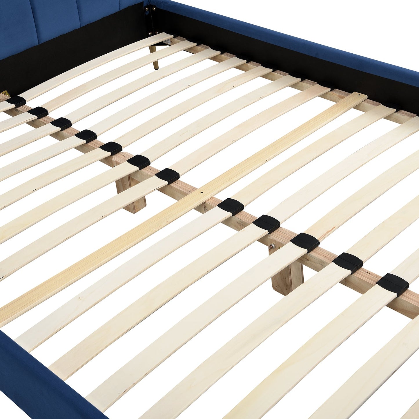 Sylvie Velvet Upholstered Bed Frame with Golden Chrome Legs, Navy Velvet